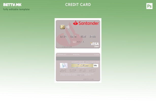 Модерен стил Шаблон за виза за дебитна картичка Spain Banco Santander